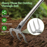 COCONUT 50” Long Handle Weeding and Cultivating Rake, 3-Tine Garden Rake for Stand Up Gardening, No Bending or Kneeling to Loosen Soil, Heavy Duty Steel with D-Grip Handle