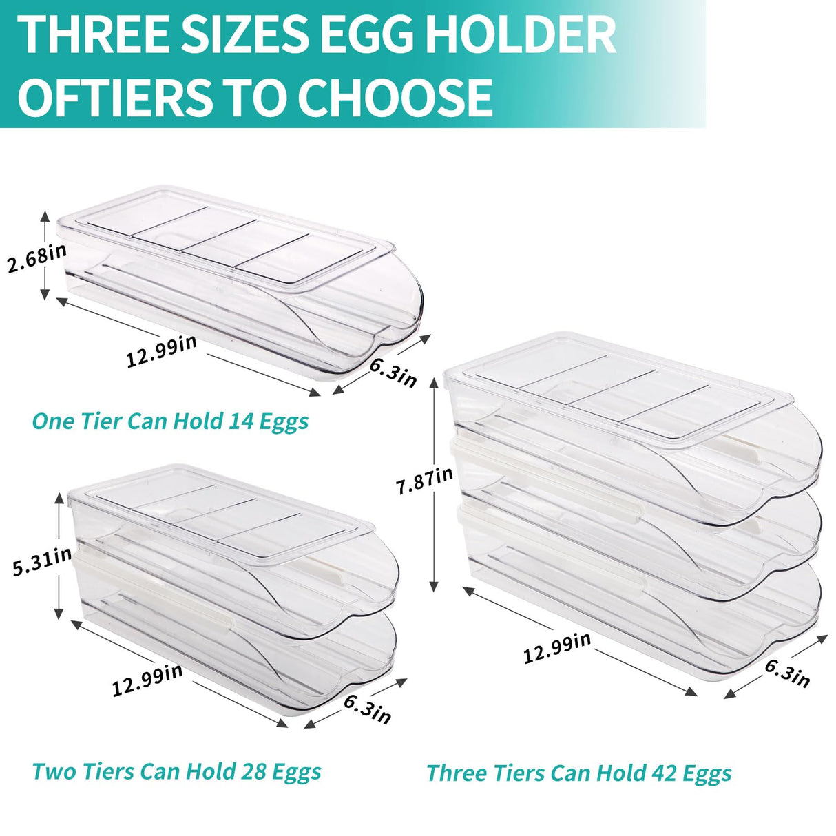RoskDeewat Egg Holder for Fridge, Automatically Rolling Egg Container for Refrigerator, Clear Plastic Fridge Organizers and Storage with Lid, Stackable Egg Dispenser & Tray (3 Tier)