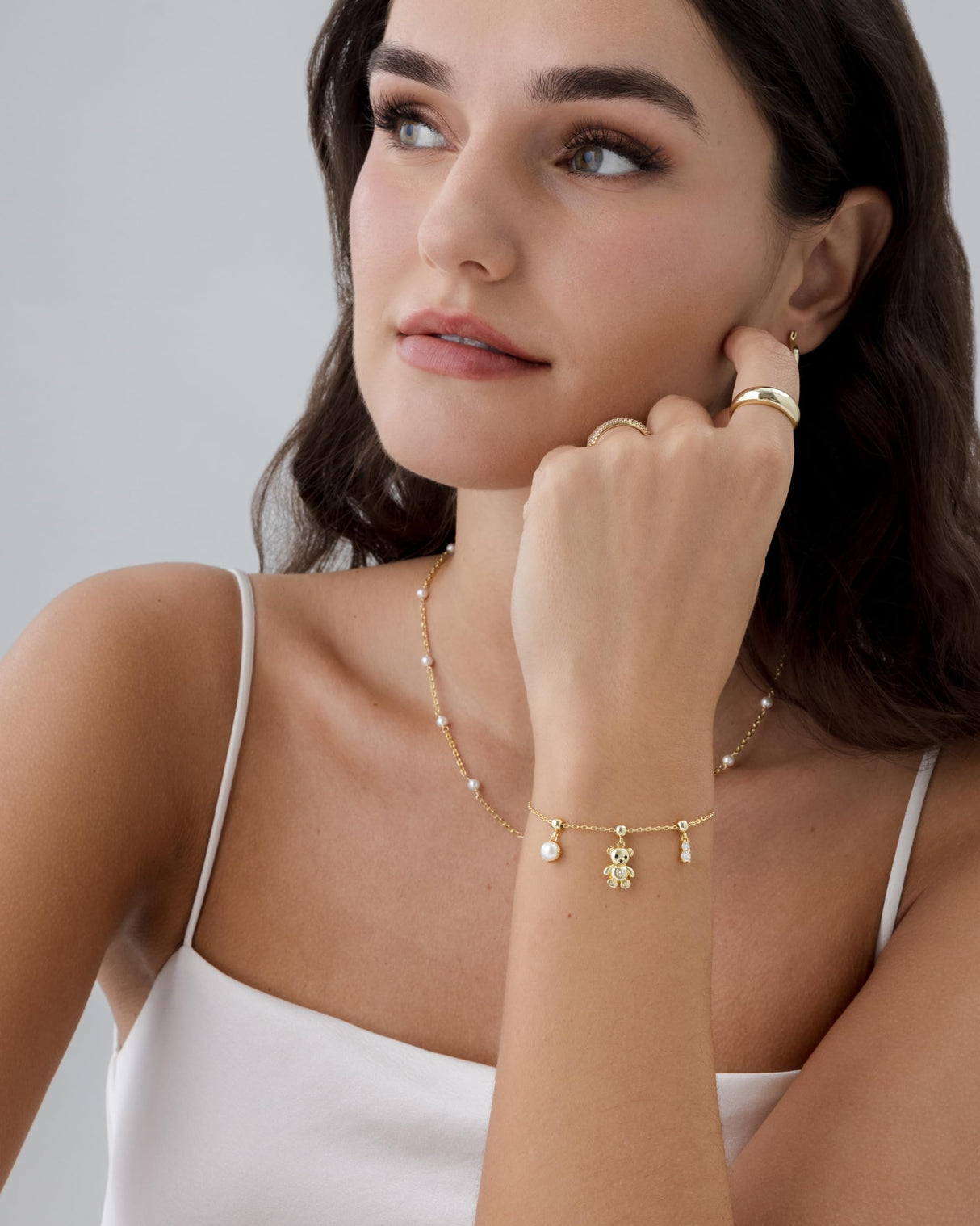 PAVOI Pearl Chain Bracelet Set, 14K Gold Plated, Yellow Gold, Pearl