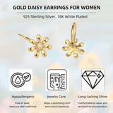 YZSFMZGE Daisy Earrings 925 Sterling Silver Leverback Drop Dangle Earrings for Women 18K White Gold Plated Hypoallergenic Cubic Zircon Daisy Flower Earrings Jewelry Gifts for Sensitive Ears (Yellow Gold)
