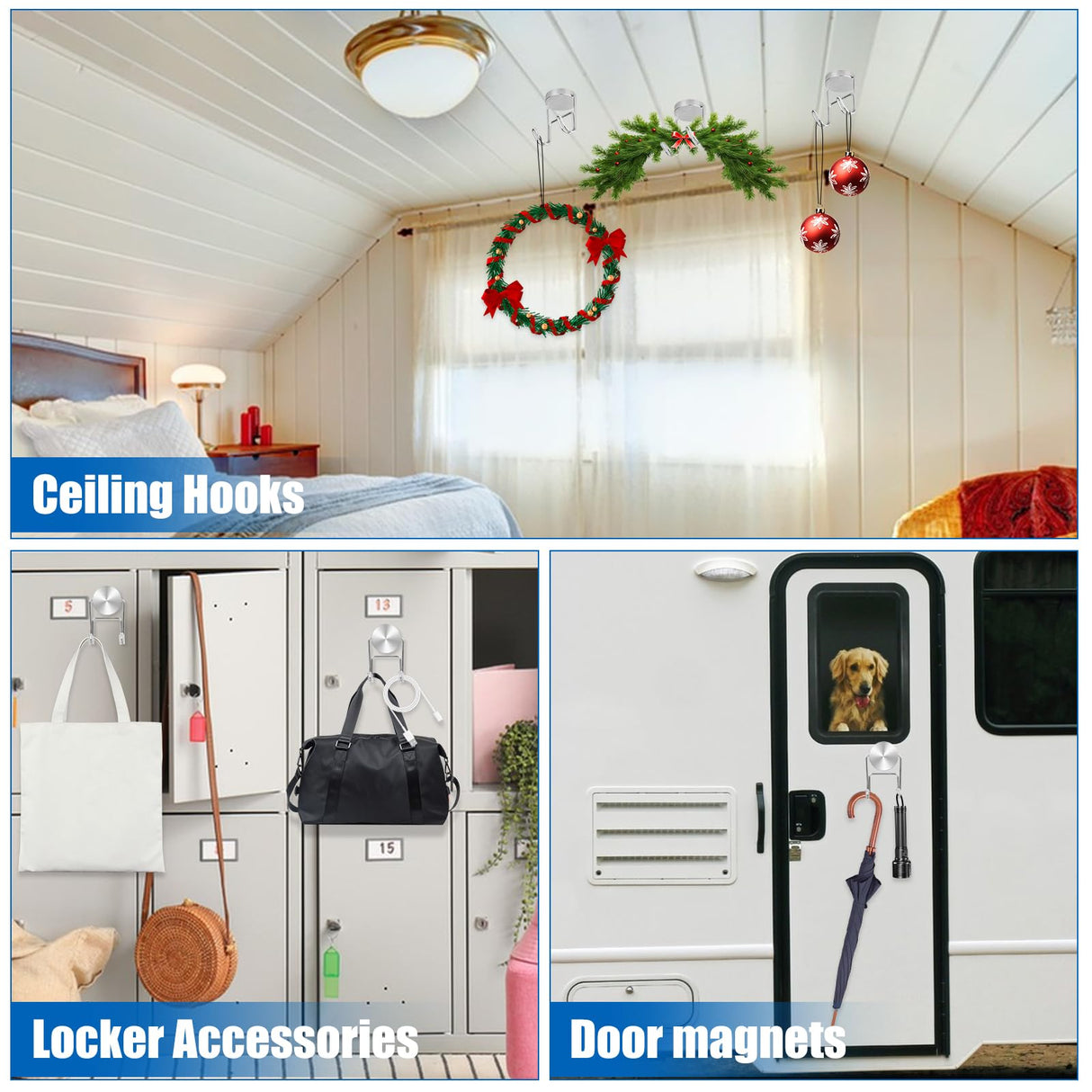 LOVIMAG Magnetic Hooks, 80lbs+ 2026 Cruise Cabin Ship Essentials Magnet Hook Heavy Duty Strong Magnets Refrigerator Fridge Hanging for Classroom Beach Vacation Kitchen Home Must Haves 5 Pcs (Silver)