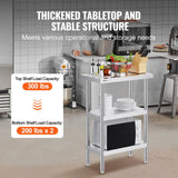 VEVOR Stainless Steel Food Prep Table, 14 x 24 x 34 Inch Commercial Food Prep Worktable Heavy Duty Prep Worktable, Metal Work Table with Adjustable Height for BBQ, Kitchen, Home, and Garage