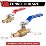 (Pack of 2) EFIELD 1/2 Inch Pex Brass Full Port Shut Off Ball Valve HOT AND COLD,(VALVE001)