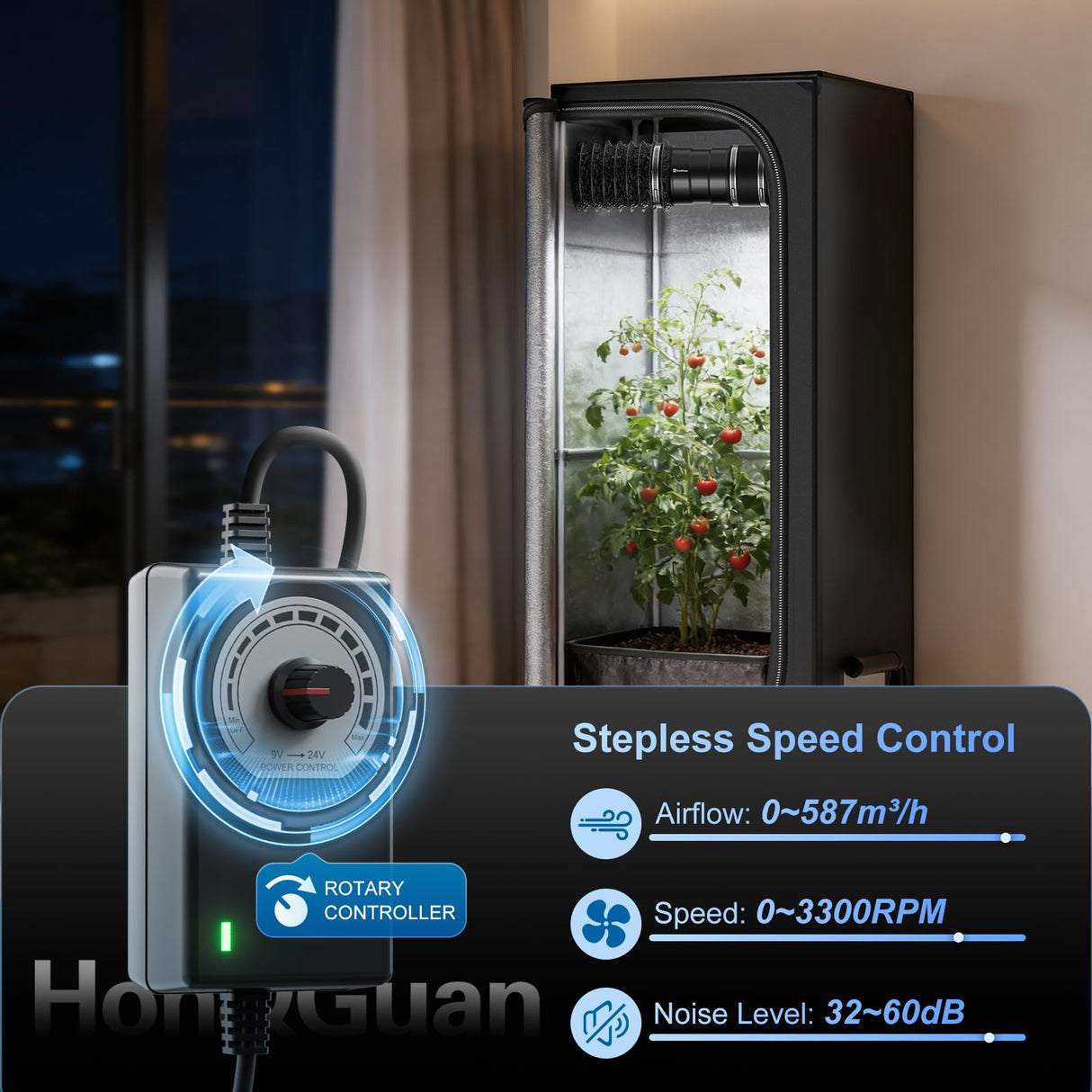 Hon&Guan 6 Inch Inline Booster Duct Fan with Speed Controller - 345 CFM Airflow with 19.2W Ultra-Low Power and Low Noise