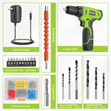 FADAKWALT Cordless Drill Set,12V Power Drill Set with Battery and Charger, Electric Driver/Drill Bits, 3/8'' Keyless Chuck,21+1 Torque Setting, 180 inch-lbs, with LED Electric Drill Set (Green)