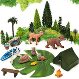 QuarenDen Miniature Garden Accessories, 32 Pcs, Model Scenery Kit, Forest Animal Figures with Model Trees Craft Grass for DIY Crafts, Micro Landscape Decoration