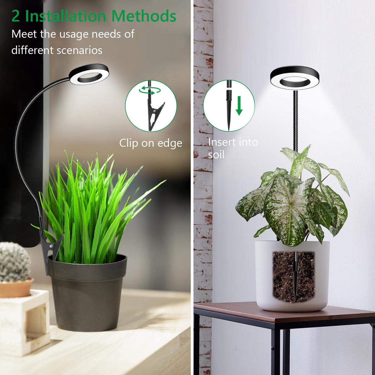 Xuligron Plant Lights for Indoor Growing, 144 LED Full Spectrum Grow Light with Clip 3 Pack, Black Halo Indoor Plant Light 2 Installation Options with 6/12/16H Timer, 5 Dimmable, 3 Modes