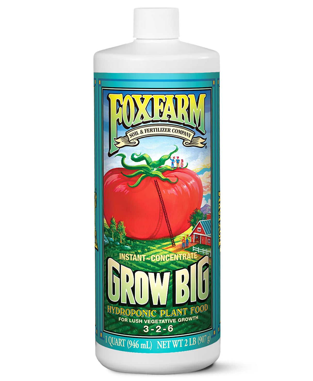 FoxFarm Grow Big Hydroponic Plant Food - 3-2-6 Liquid Plant Fertilizer for Lush Vegetative Growth in Hydroponic Systems - Liquid Concentrate with Earthworm Castings & Micronutrients - 1 Quart