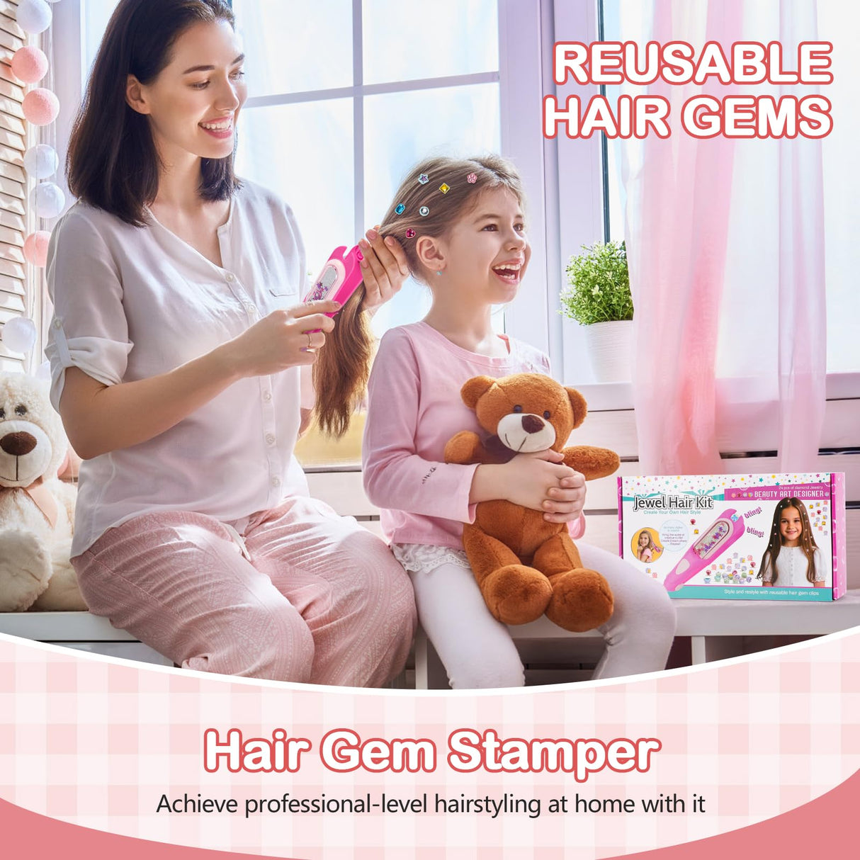 Yoloflix Hair Gem Stamper Kit,Bling Hair Jewels for Girls, Hair Styling Tool with Reusable Shining Diamonds, Christmas Birthday Arts & Crafts Gift for 5-12 Year Old Girl