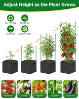 MQJIAZHI 4 Pack Square Tomato Trellis Cages 55 Inch Height, with 17 Gallon Square Grow Bags (12×12in), Heavy Duty Tomato Plant Support Stakes for Outdoor Garden Climbing Vegetables Fruits Flowers