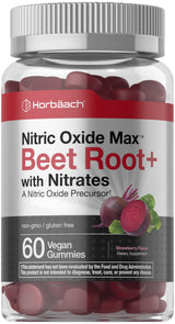 Horbäach Nitric Oxide Beet Root Gummies | 60 Count | with Nitrates | Strawberry Flavor | Vegan, Non-GMO, Gluten Free Supplement