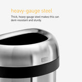 simplehuman 60 Liter / 15.9 Gallon Large Semi-Round Open Top Trash Can Commercial Grade Heavy Gauge, Brushed Stainless Steel