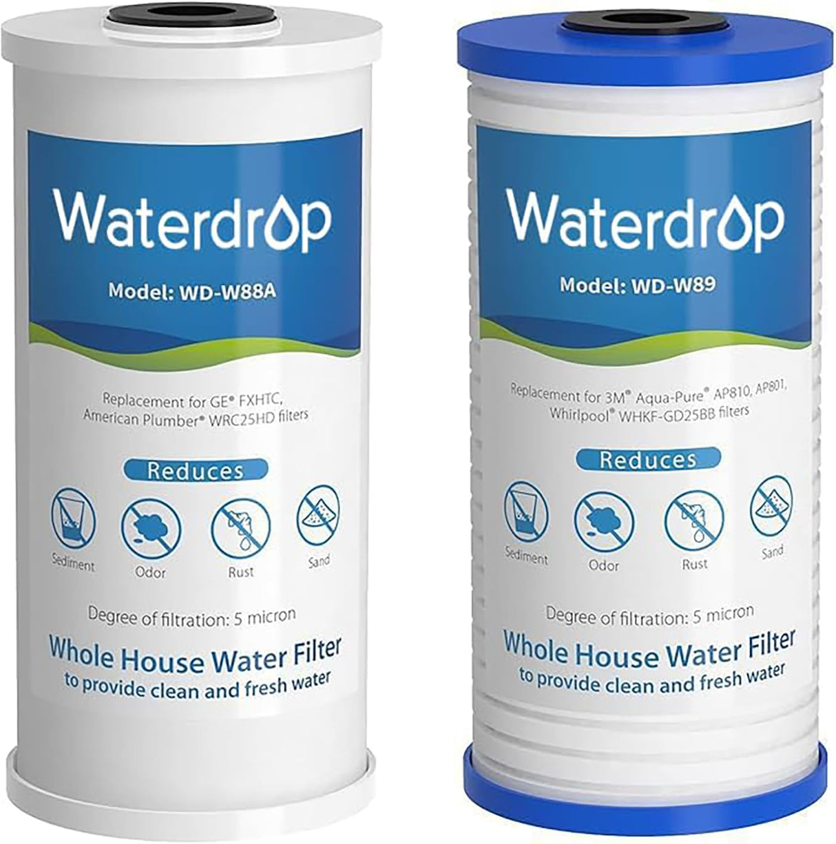 Waterdrop WF10PG Whole House Water Filter, Compatible with WHF21-PG, GE® FXHTC, GXWH40L, 3M® Aqua-Pure AP810, Culligan® RFC-BBSA, Any 10" x 4.5" System, Reduces Sediment, Chlorine, Taste, Odor