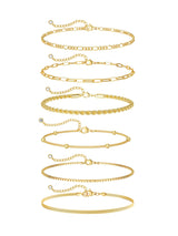 CTEEGN Anklets for Women, 14K Gold Plated 6 Pcs Layered Dainty Anklet Set - Tarnish Resistant Waterproof Brass Ankle Bracelet with Cuban Box Rope Figaro Snake Paperclip Chain, Adjustable 8.5"+2"