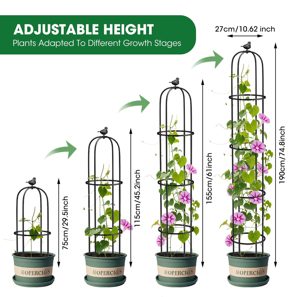 2PCS Garden Obelisk Trellis for Climbing Plants Outdoor, 6.2 ft Tall Trellis for Roses Clematis Jasmine Ivy Flower Light Climbing Vines Potted Plant Support, Patio, Yard