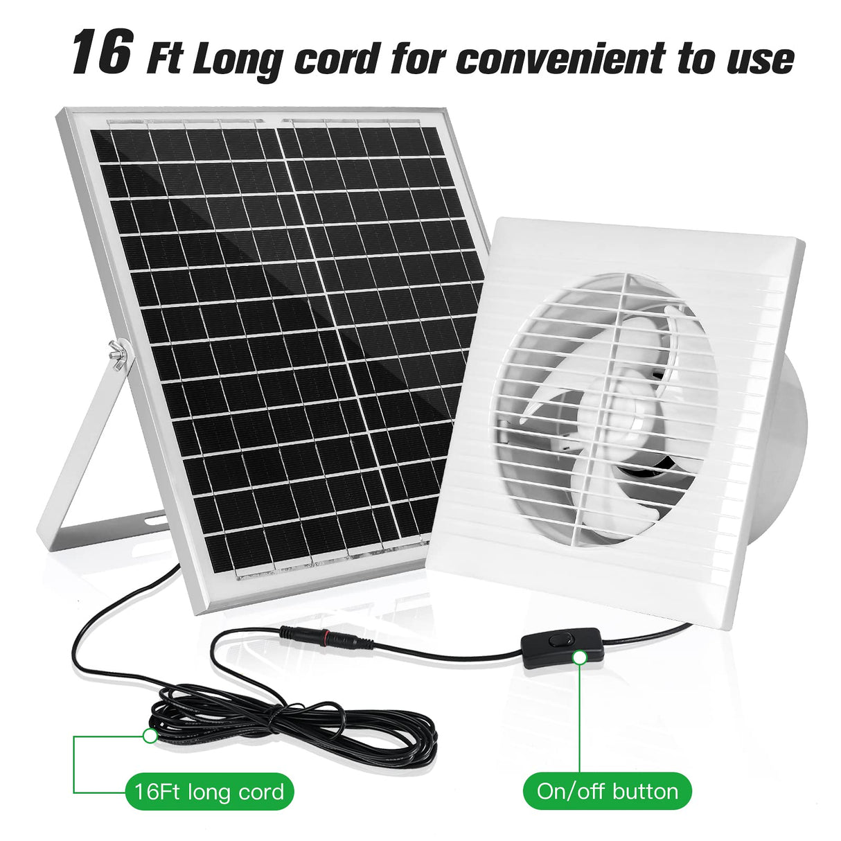 blessny Solar Powered Exhaust fan, 25W Solar Panel + 8" Ventilation Vent Fan for Outside Greenhouse, Chicken Coop, Shed, Pet House