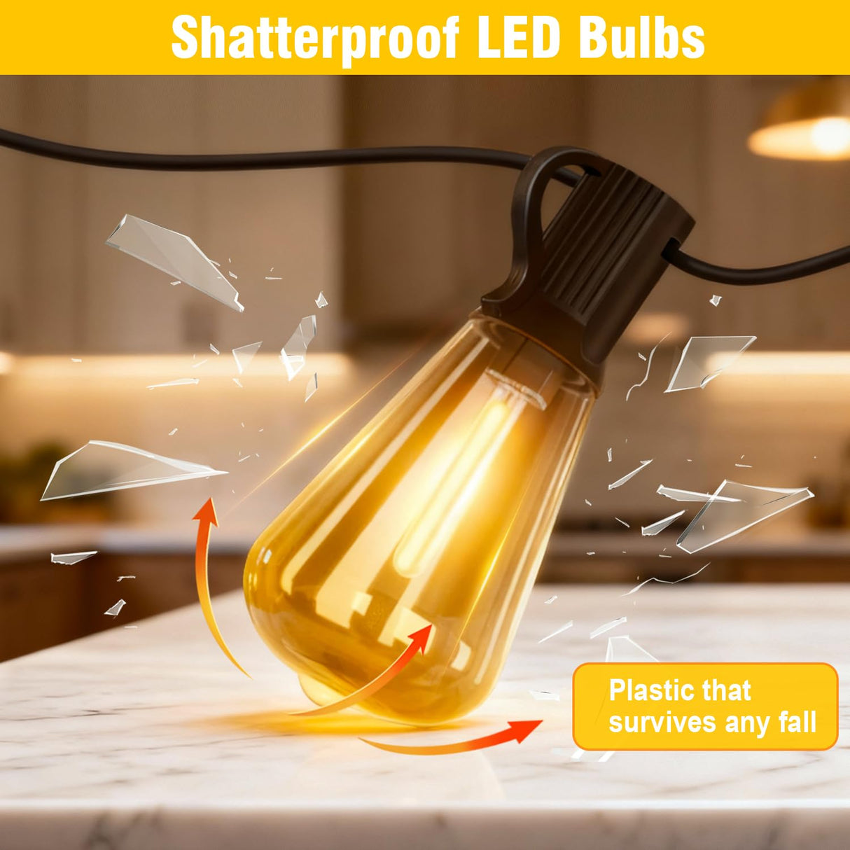 Skoiuc Solar String Lights Outdoor Waterproof Lights with Remote & Timer, LED Shatterproof ST38 Bulbs, USB & Solar Powered Patio Lights for Backyard, Porch, Garden, Wedding, Christmas Decor (50FT)