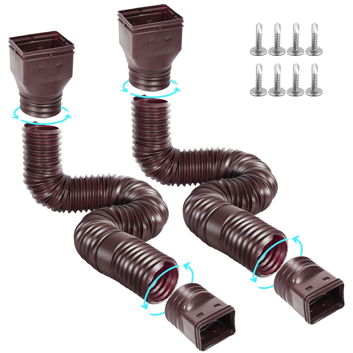 Gutterlix 2 Pack Flexible Gutter Downspout Extensions Extendable from 21" to 67", Downspout Extender Comes with Adapters, Thickened Down spout Drain Extension for Rainwater Drainage(Brown)
