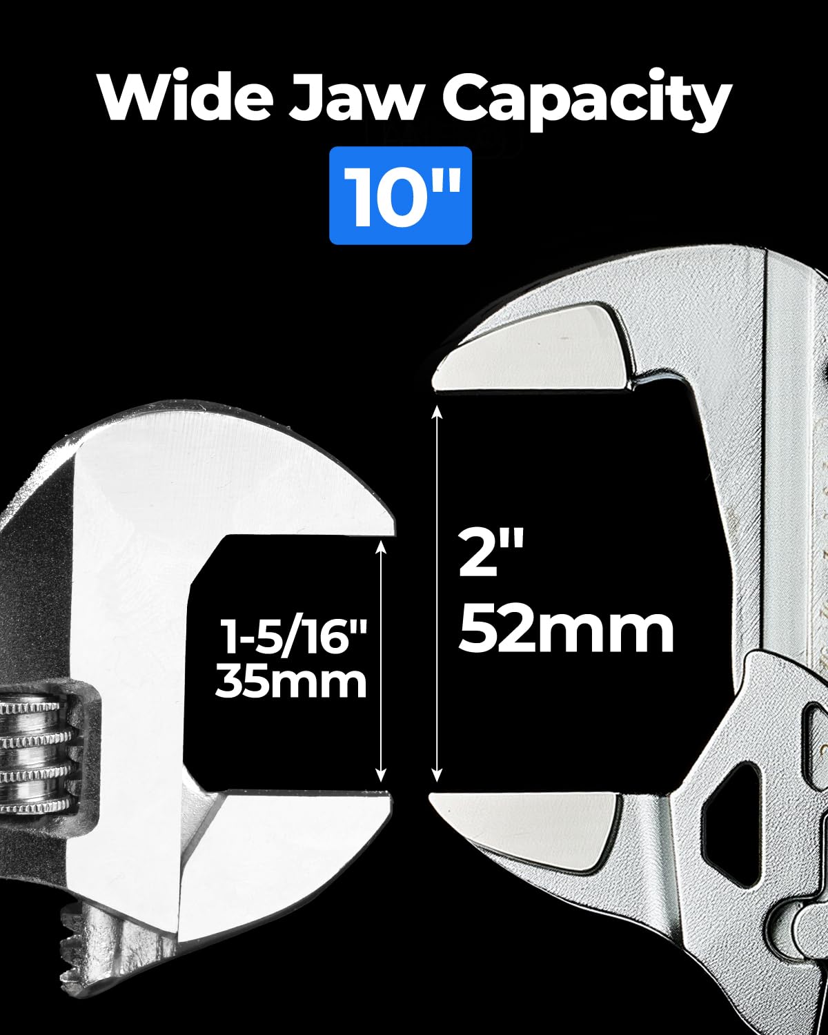 toolant 10-Inch Chrome Plated Pliers Wrench, CR-V Adjustable Wrench with Anti-Rust Coating, Smooth Parallel Jaws, Comfort Grip and Storage Pouch for Home Repair, Plumbing, Nuts, Water Pipes