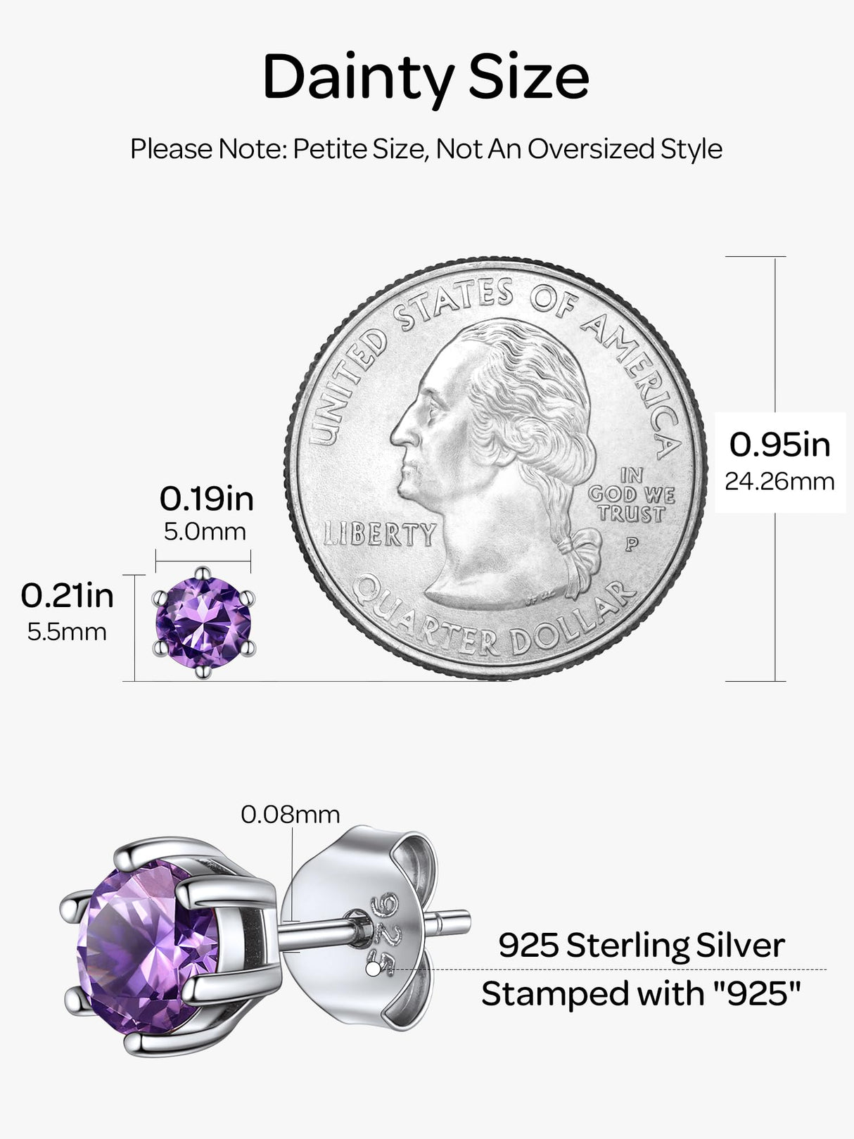 ChicSilver February Birthstone Earrings for Women 925 Sterling Silver Small Round Amethyst Stud Earrings Hypoallergenic