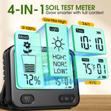 Soil Moisture Meter for Plants,4-in-1 Wireless Soil Tester,Soil Thermometer/Moisture/Sunlight Time,Large Screen,Indoor/Outdoor Plant Water Meter,Garden Soil Test Kit for Lawn,Farm,Houseplants