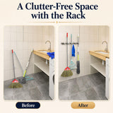voze 5 Racks and 4 Hooks Mop and Broom Holder Wall Mount, Self Adhesive Heavy Duty Broom Hanger Organizer Storage Tool Racks for Kitchen Garden Laundry Garage