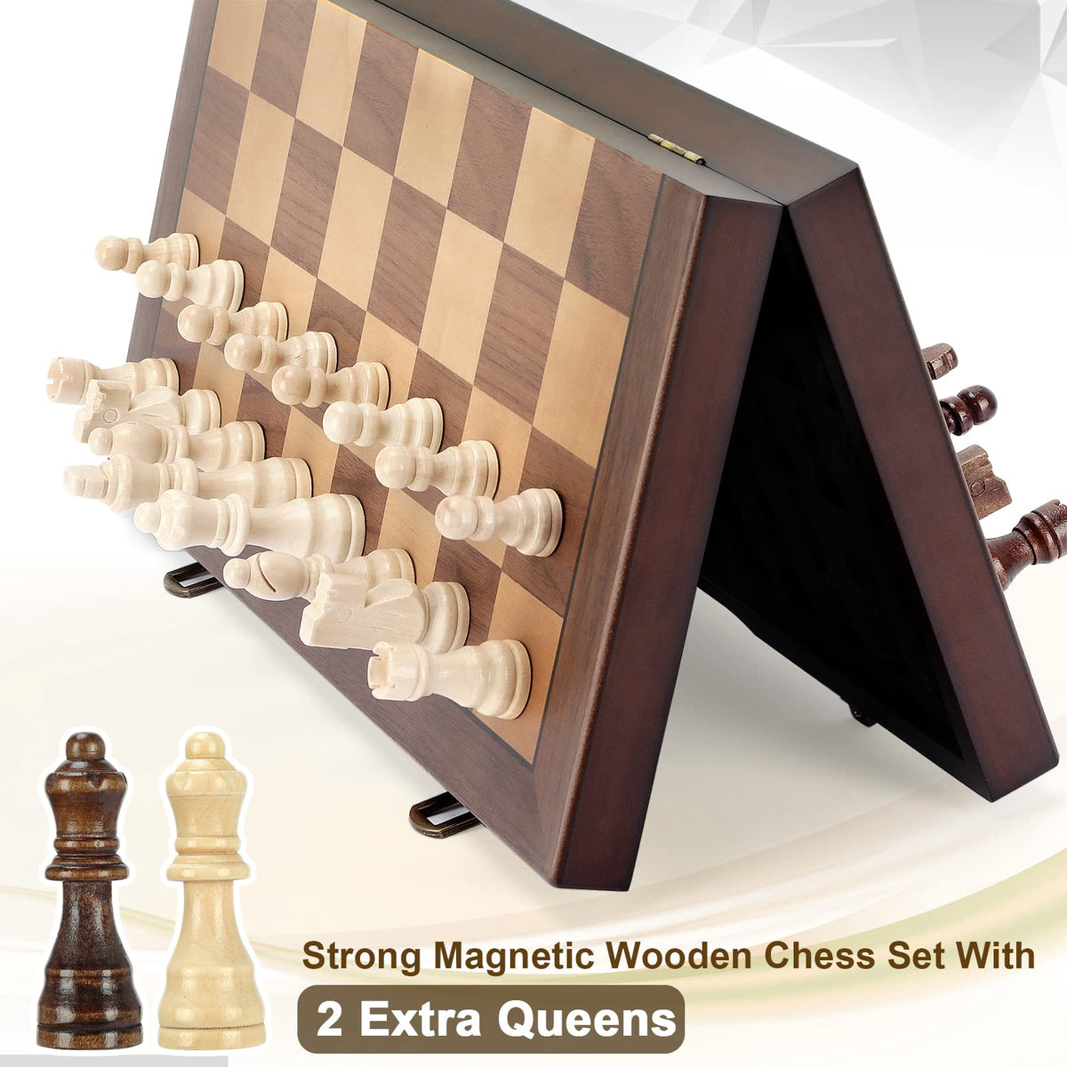 Magnetic Wooden Chess Set for Adults Kids 15'' Chess Board with Handmade Pieces, Folding Portable Travel Unique Chess Sets Game for Tournament Professional Beginner