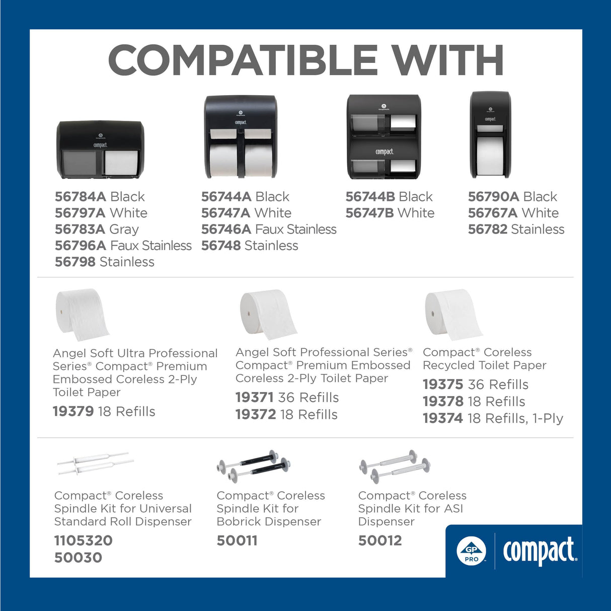 Georgia-Pacific Compact 2-Roll Side-by-Side Coreless High-Capacity Toilet Paper Dispenser by GP PRO (Georgia-Pacific); Black; 56784A; 1 Dispenser