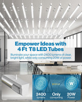 Sunco 10 Pack T8 LED Bulbs 4 Foot, 48 Inch Tube Light Bulbs Fluorescent Replacement, Single or Double Ended Hybrid Type A+B, 2400 LM, 20W, 5000K Daylight, Clear Lens ETL