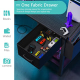 Lufeiya L Shaped Gaming Desk with Fabric Drawers and Storage Shelves, 47 inch Home Office Desk with Monitor Stand, Computer Desk with LED Lights and Power Outlets, Black