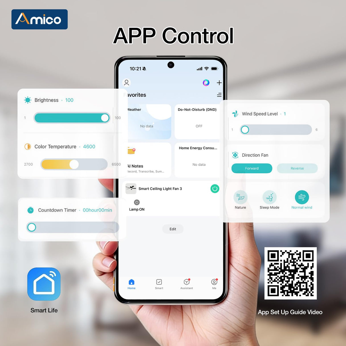 Amico 52 Inch Smart Ceiling Fan with Lights, Remote/App/Alexa/Google Control, WiFi Modern Downrod Mount Ceiling Fan, Reversible DC Motor, 6 Speeds, 3CCT, Dimmable, Quiet for Bedroom/Living Room, Black