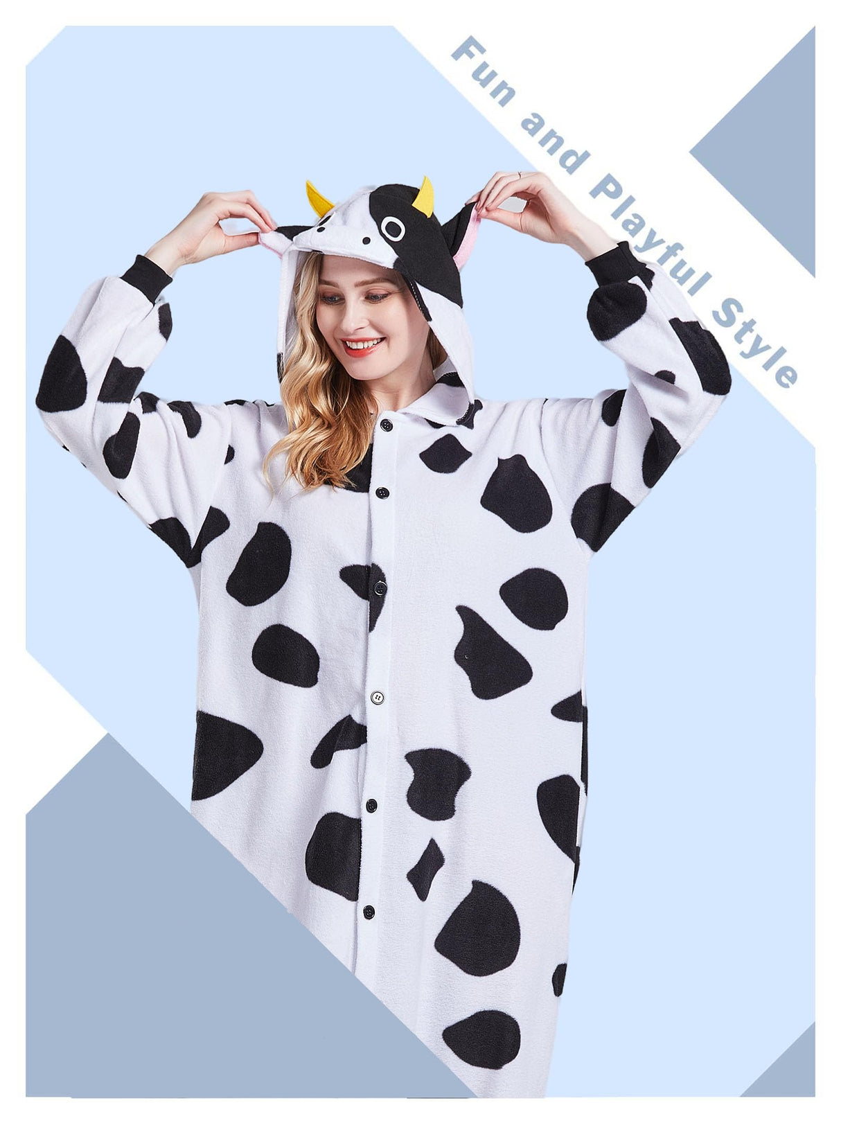 Magicalani Cow Onesie Pajamas for Adults - Unisex Animal Cosplay Sleepwear, Christmas Halloween Costume