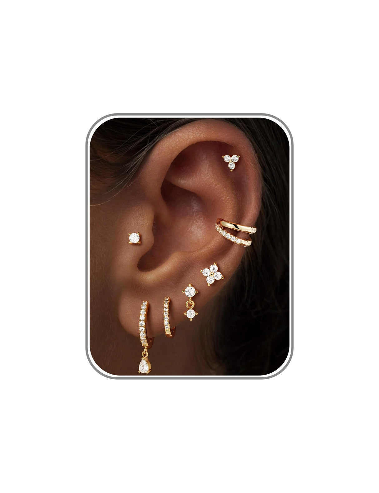 M MOOHAM Flat Back Earring Stacks for Women, Hypoallergenic 14k Real Gold Plated Hoop Stud Cartilage Earrings Stack Set Small Cute Helix Huggie Hoop Drop Earrings Trendy Jewelry Gifts for Women