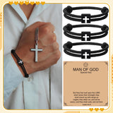 Liliaafar 50 Pcs Braided Christian Cross Bracelet Adjustable for Men Women