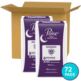 Poise Overnight Incontinence & Postpartum Pads for Bladder Leaks, 8 Drop Extra Coverage, 72 Count (2 Packs of 36), Packaging May Vary