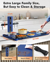 Warming Mat for Food, Fast Heating Electric Food Warmers with 9 Level Temperature and 6 Hours Timer, Large Roll Up Silicone Food Heating Mat, Portable Warming Trays for Buffets Party (Blue)