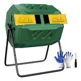Saicool 43 Gallon Large Dual Chamber Composting Tumbler Outdoor Garden Rotating Compost Bin Tumbling Composter with Sliding Door, Green