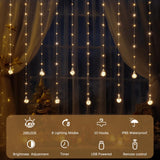 Minetom 200 LED Curtain Fairy Lights - 9.8 FT Wishing Ball Window Hanging Lights with Remote, USB Powered Waterproof for Christmas Wedding Bedroom Decoration, Warm White
