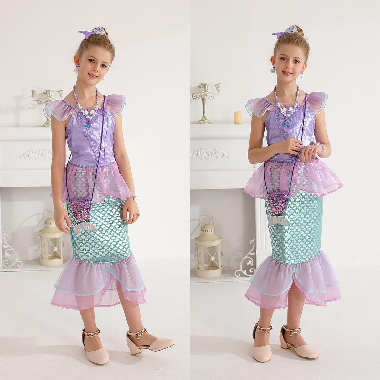 Little Girls Princess Mermaid Costume for Girls Dress Up with Accessory for Christmas Birthday Party Supplies