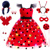 CIYTI Girls Light up Ladybug Costume, Light Up Princess Costume Dress Kid Toddler Princess Dress Halloween Christmas Dress Up Children Clothing (5-6 Years)