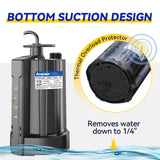 Acquaer 1/3 HP Submersible Water Pump, 115V Sump Pump with 3/4” Garden Hose Adapter, 2160 GPH High Flow Water Removal for Swimming Pool Cover Hot Tubs Flooded House Basement, Black