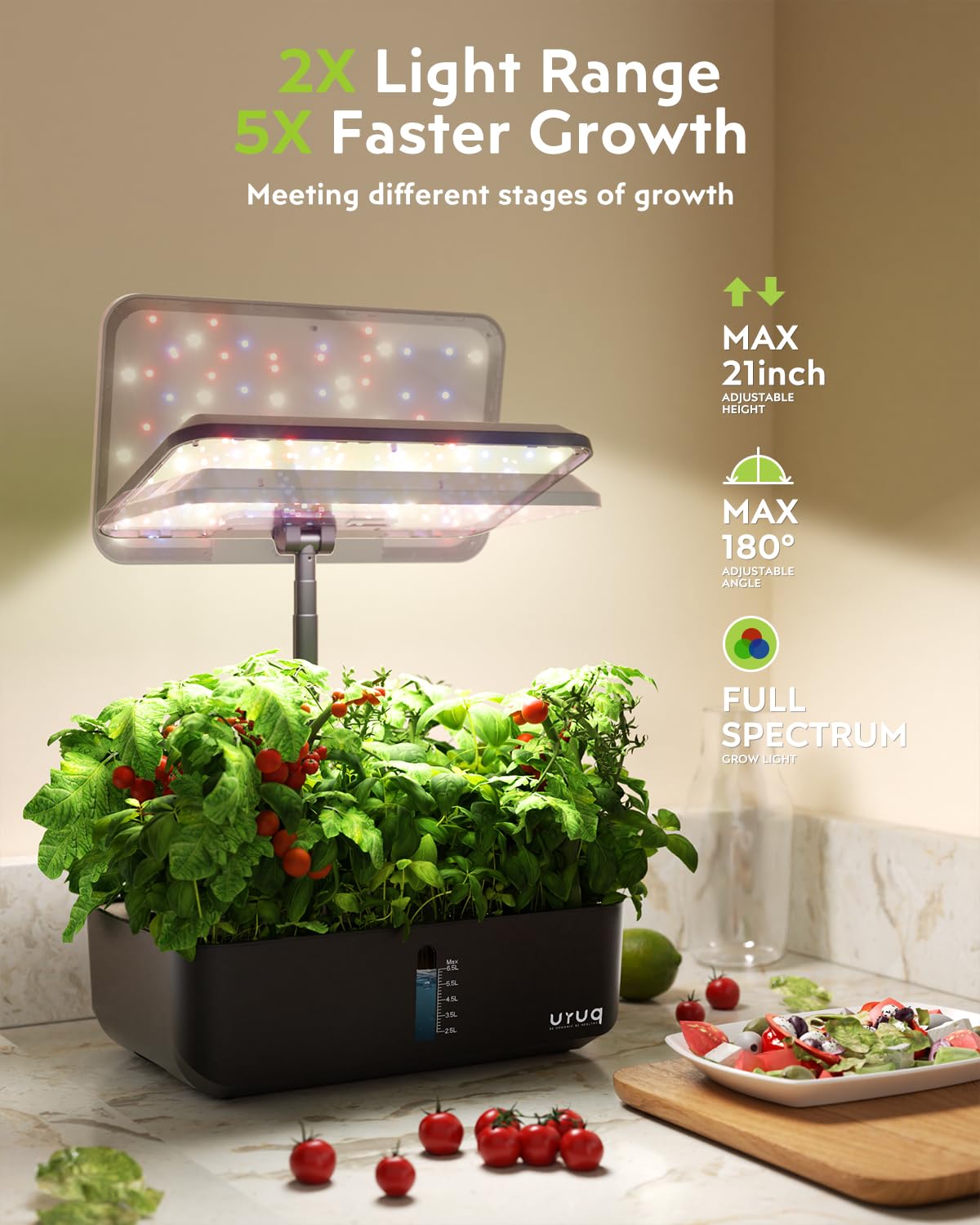 URUQ 12 Pods Hydroponic Growing System Grow Light Remote Control Charcoal