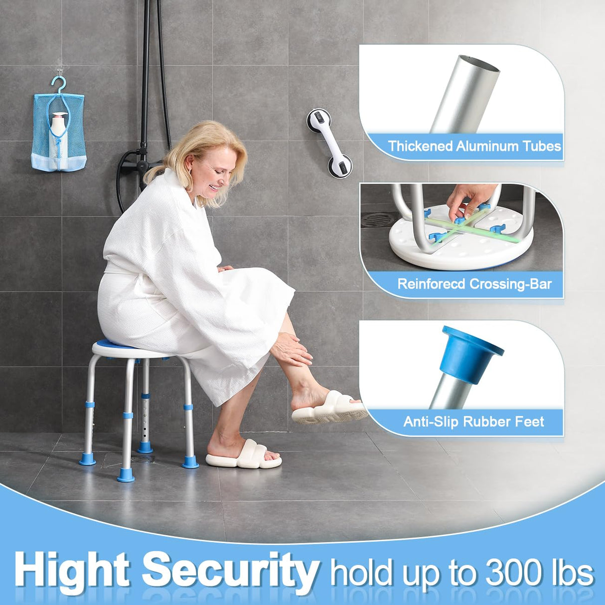 SOUHEILO Adjustable Shower Chair for Inside Shower, HSA/FSA Eligible Round Shower Stool for Inside Bathtub, Tool-Free Shower Seat for Elderly/Senior/Disabled/Pregnant