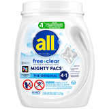 All Mighty Pacs Laundry Detergent, Free Clear for Sensitive Skin, Tub, 60 Count