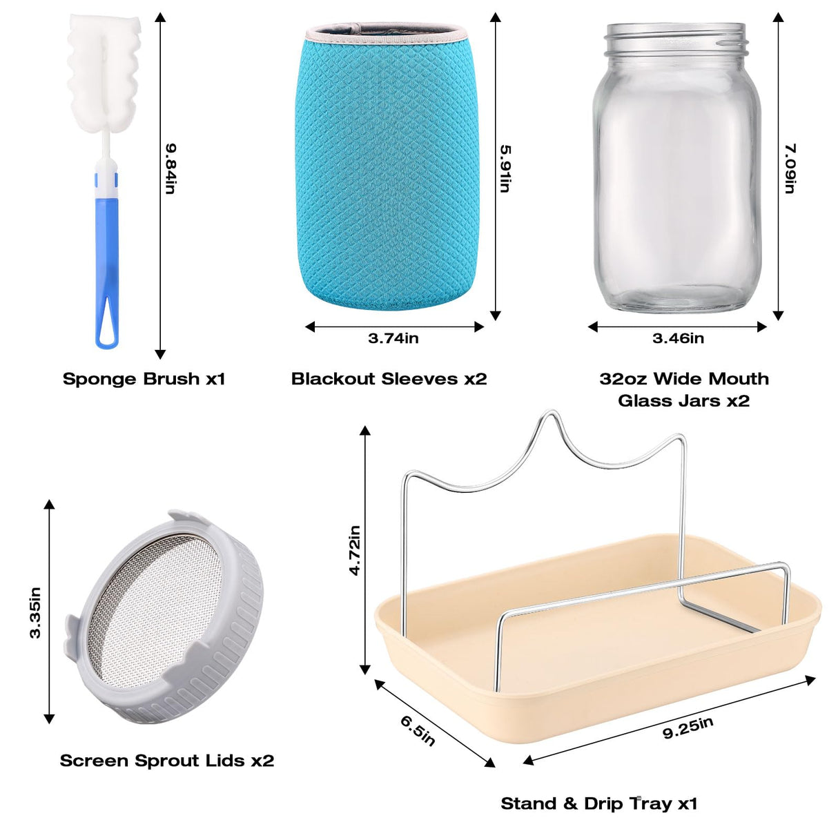 ZJ Whoest 32OZ Sprouting Kit, 2 Sprouting Jar Kits, Wide Mouth Mason Jars with Sprout Lids.Sprouts Growing Kit, Seed Sprouter Set for Growing Broccoli, Bean, Alfalfa