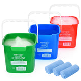 Matthew Red&Green&Blue Detergent and Sanitizing Cleaning Bucket 6 Quart Cleaning Pail,Set of 3 Square Containers,Built-In Spout w/Handle,Wash Rinse Sanitize Handwash Bucket,Incl.3Pcs Microfiber Cloths