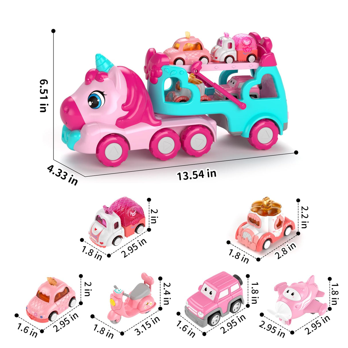 newcrave 7 in 1 Carrier Truck Cars Toys for 1 2 3 Year Old Girls, Toddlers Girl Toy with 6 Mini Cars, Princess Girl Car Toys Age 1 2 with Light & Music, 2+ Year Old Girls Gifts for Christmas Birthday