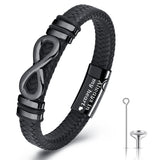 YOUFENG Urn Bracelet for Human Ashes Leather Cremation Black Infinity Bracelet Stainless Steel Keepsake Cuff Bangle Jewelry for Men