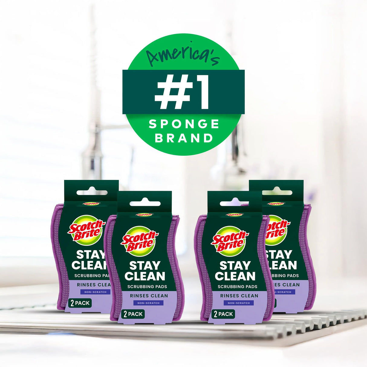 Scotch-Brite Clean & Rinse Non-Scratch Scrub Sponges – Dual-Sided Scrubber with Cloth Side for Wiping, Rinses Clean – 8 Sponges (4 Packs of 2) for Dishes, Countertops, Appliances & More