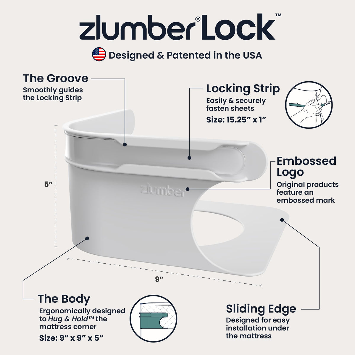 ZlumberLock US Patented Bed Sheet Holders for Corners, 4-Pack